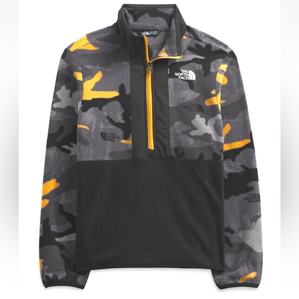 The North Face‎ Youth Camo Fleece Pullover Jacket black gold sweatshirt L 14-16